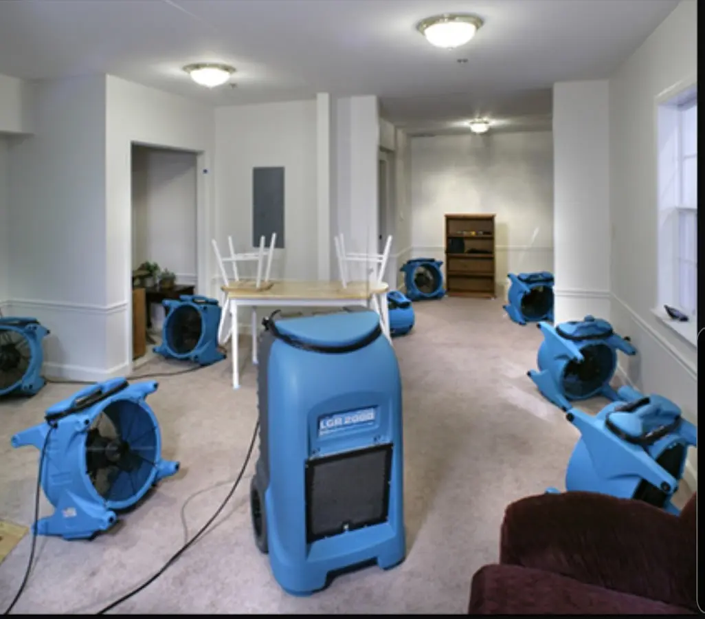 Air movers and dehumidifier setup for Water Extraction & Removal in Gloucester